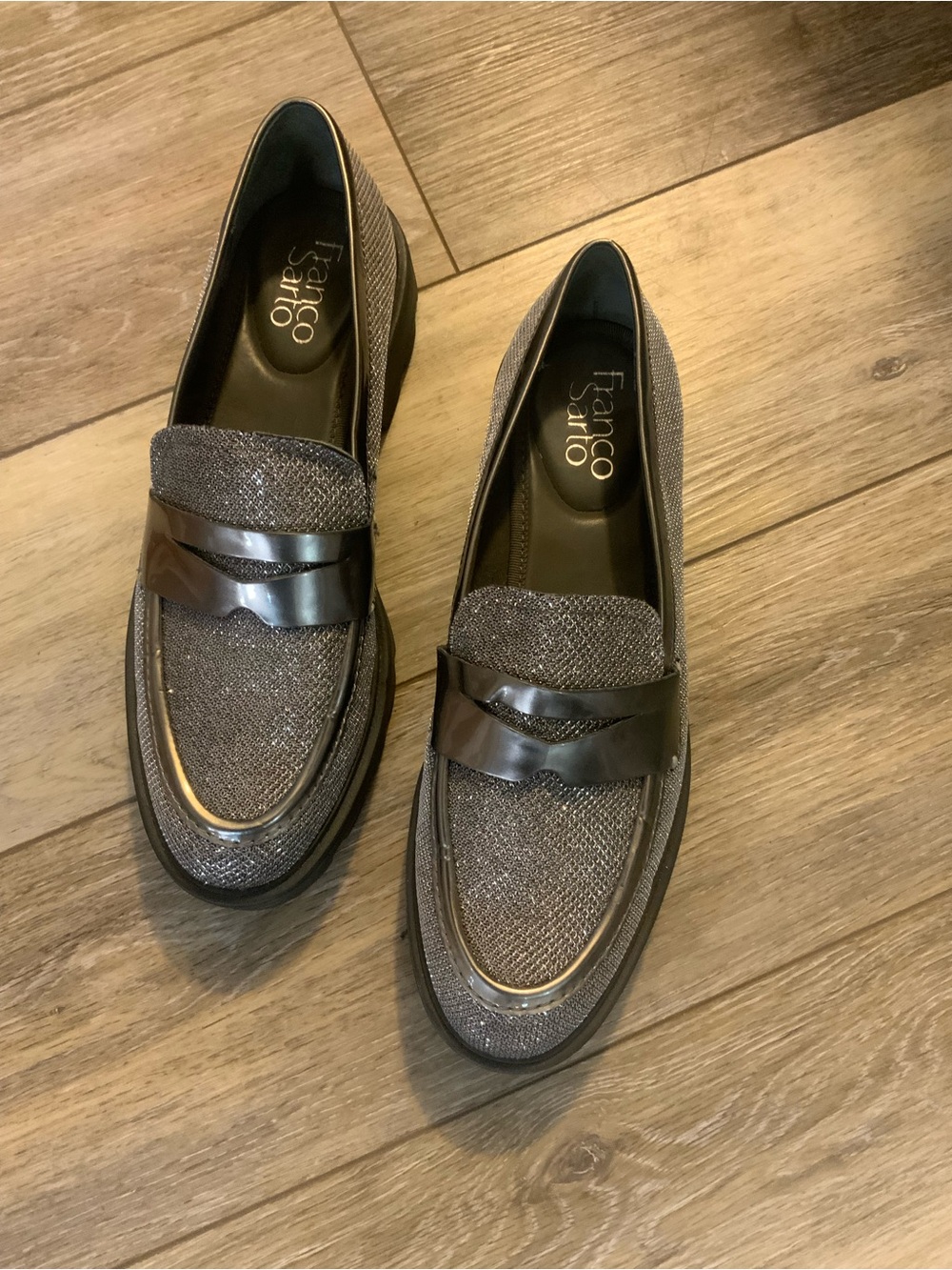 Franco Sarto Metallic Gray Penny Loafers